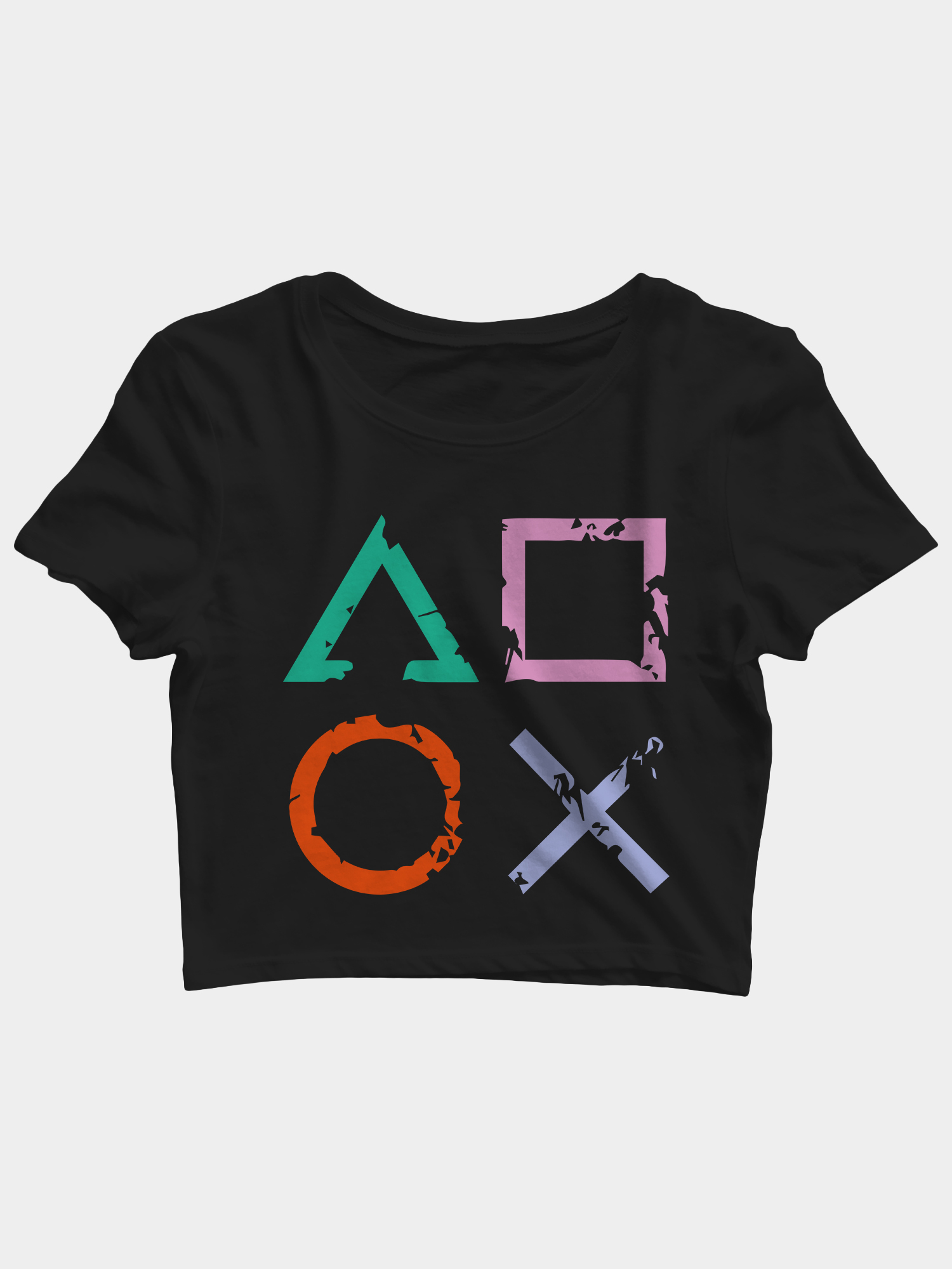 xosqr crop top black Playstation Symbols Gaming Crop Top