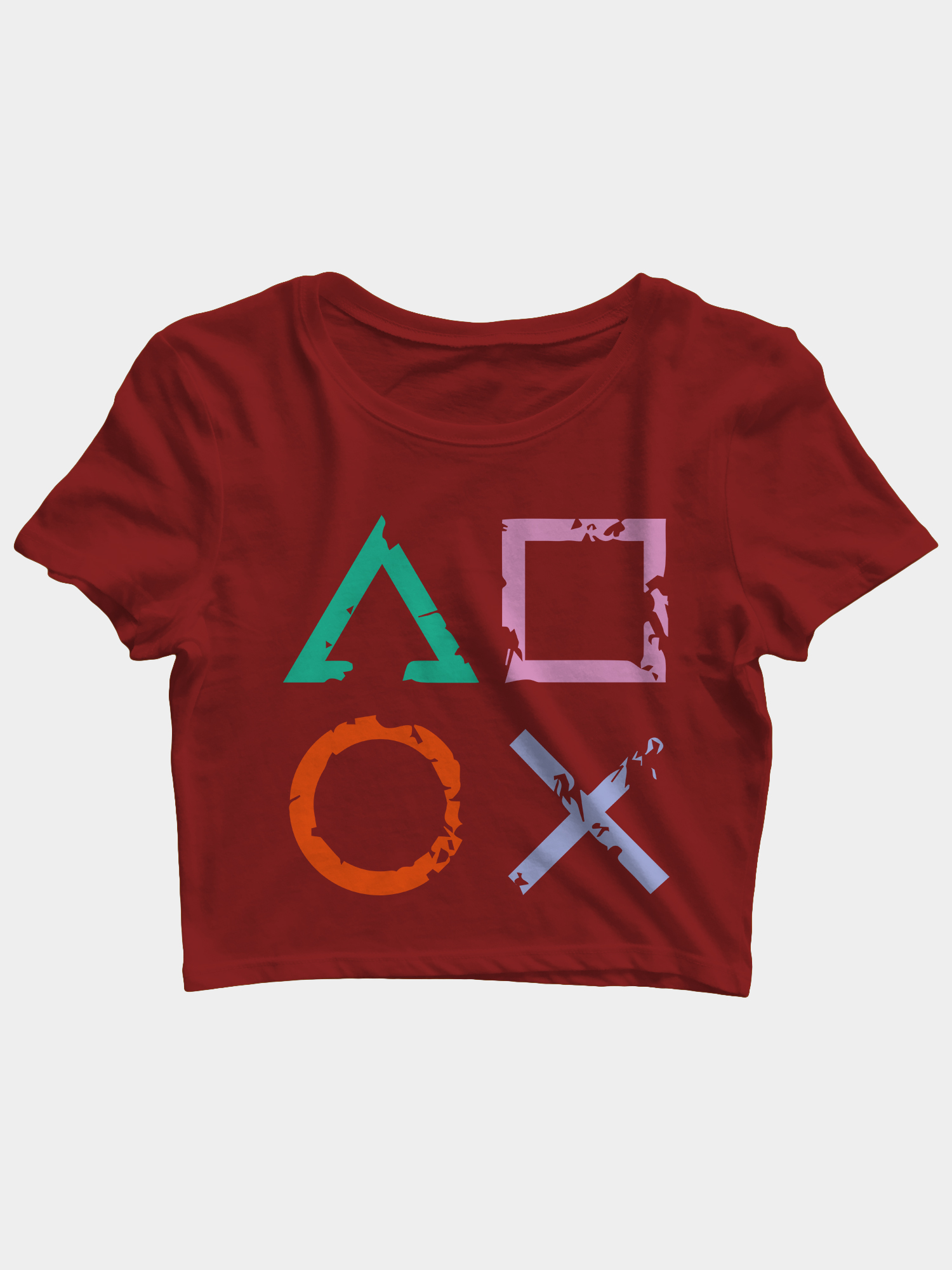 xosqr crop top maroon Playstation Symbols Gaming Crop Top