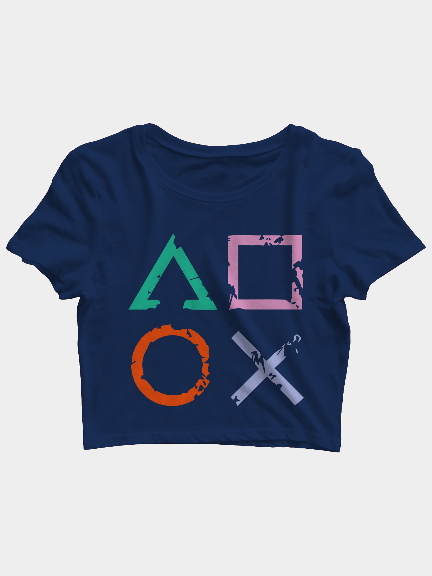 xosqr crop top navy Playstation Symbols Gaming Crop Top