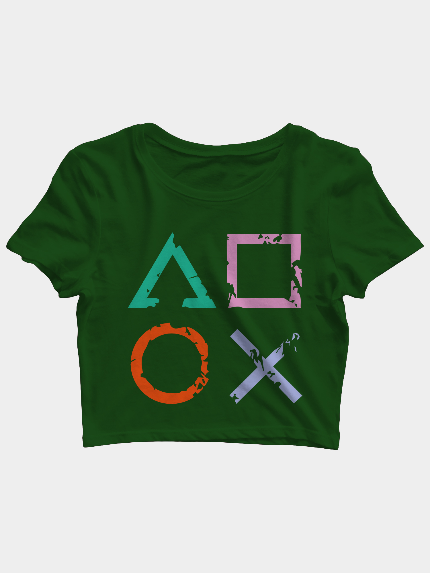 xosqr crop top olive green Playstation Symbols Gaming Crop Top