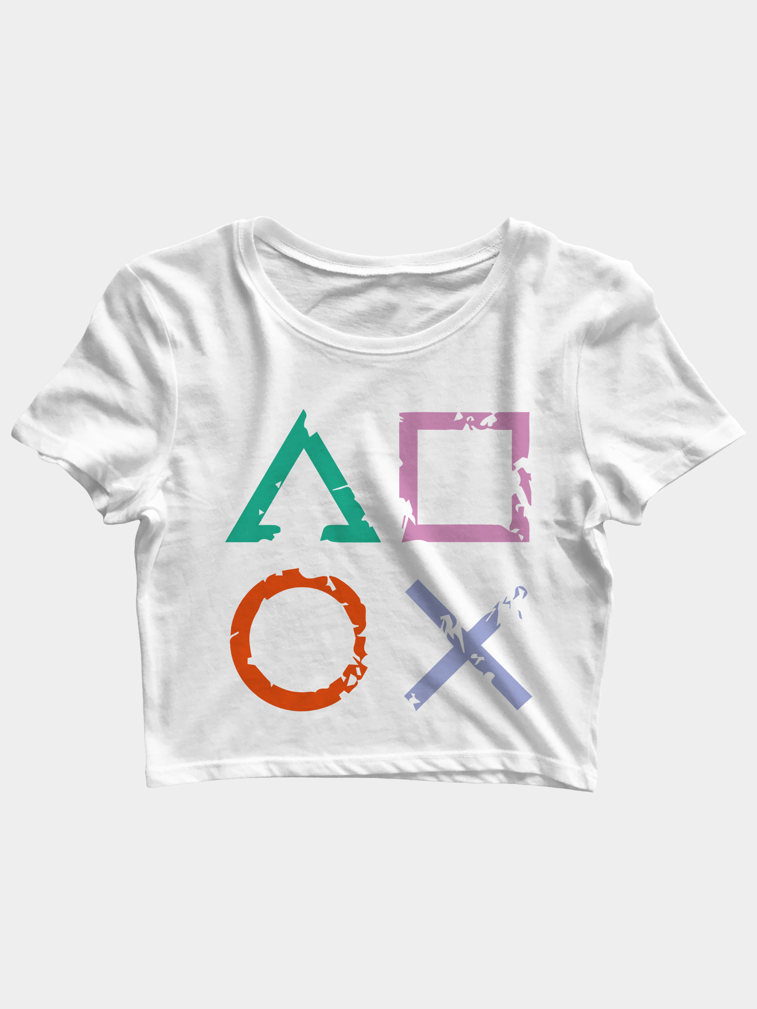 xosqr crop top white Playstation Symbols Gaming Crop Top